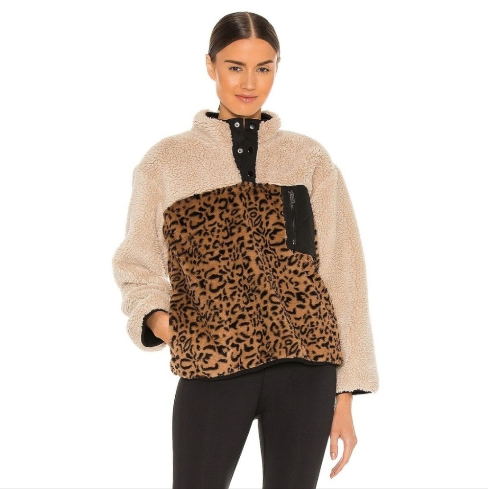 Rails Beige & Leopard Print Cowl Neck Pullover